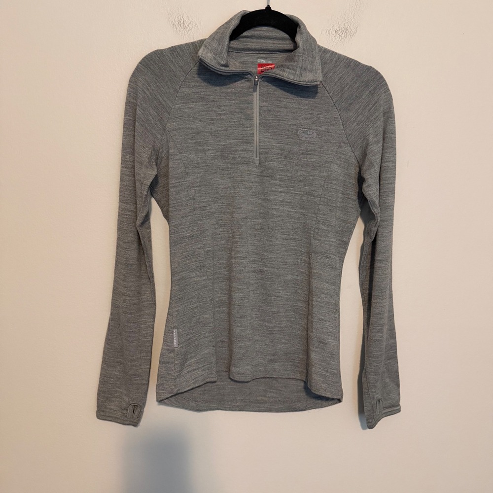 Icebreaker Bodyfit 260 Women M Gray Merino Wool Half Zip Base Layer Top Outdoor